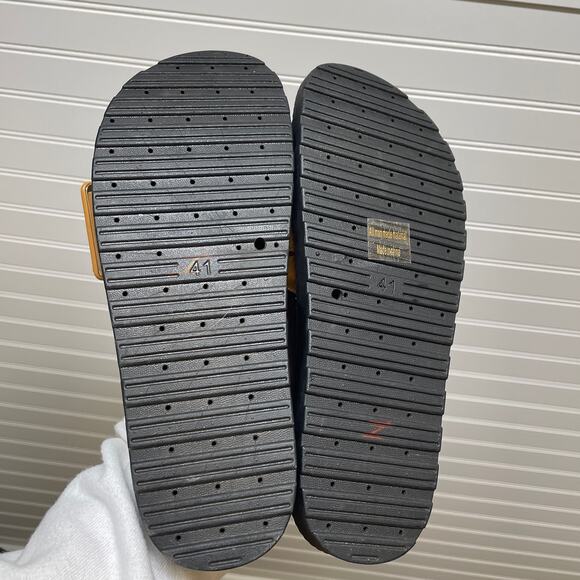 NWT Henry Ferrera Large Buckle Tan & Black Slides - Picture 9 of 12